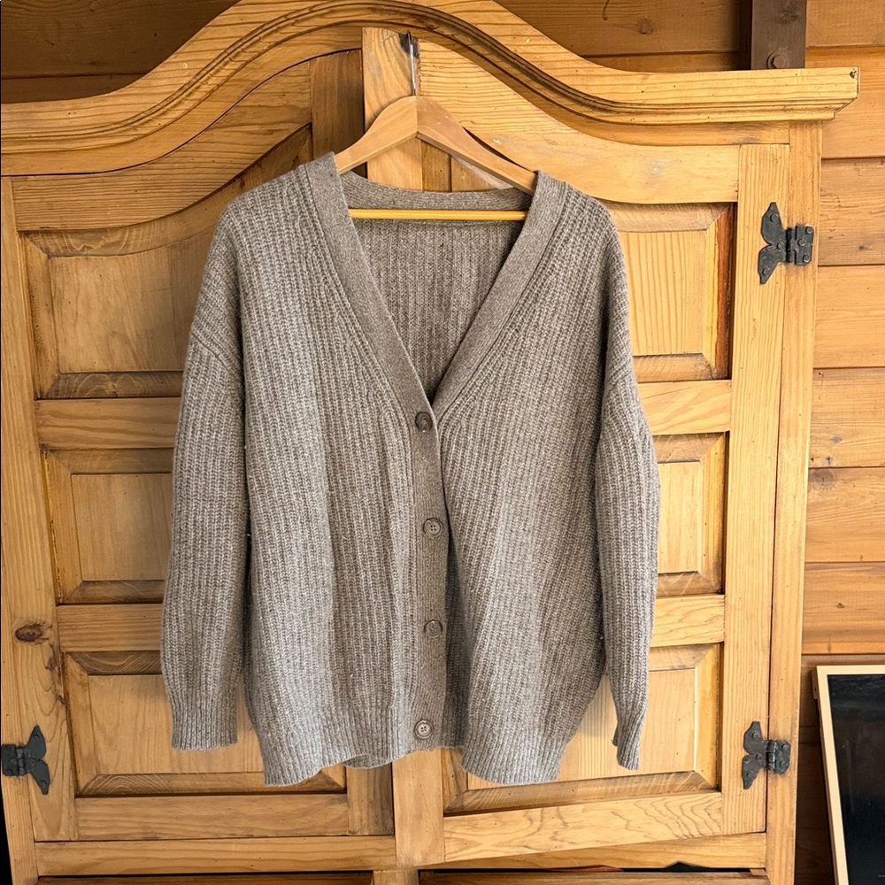 Cozy Rib-Knit Button-Front Cardigan - Taupe